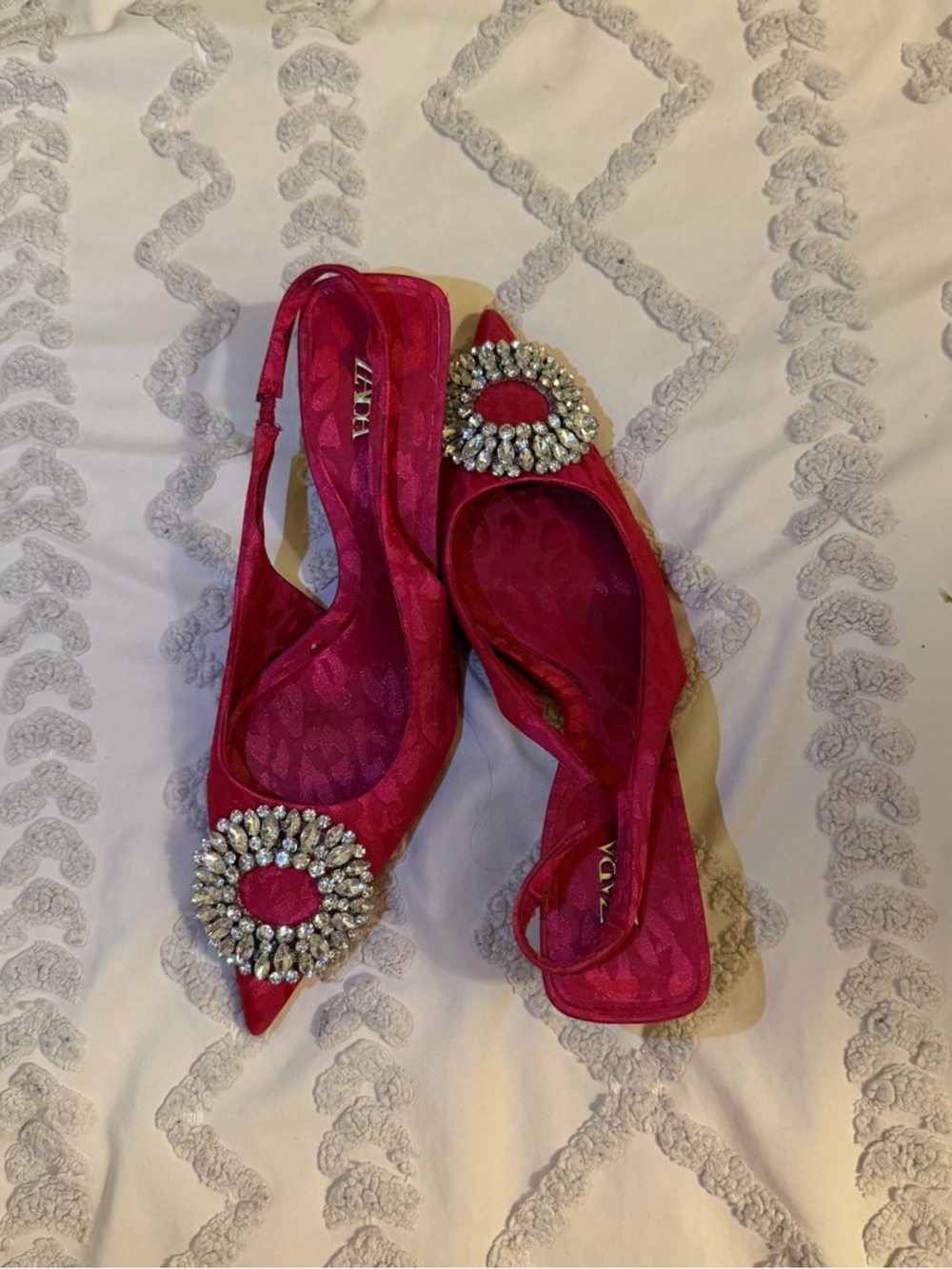 Zara Elegant Fuchsia Slingback Pointed-Toe Flats with Crystal Brooch